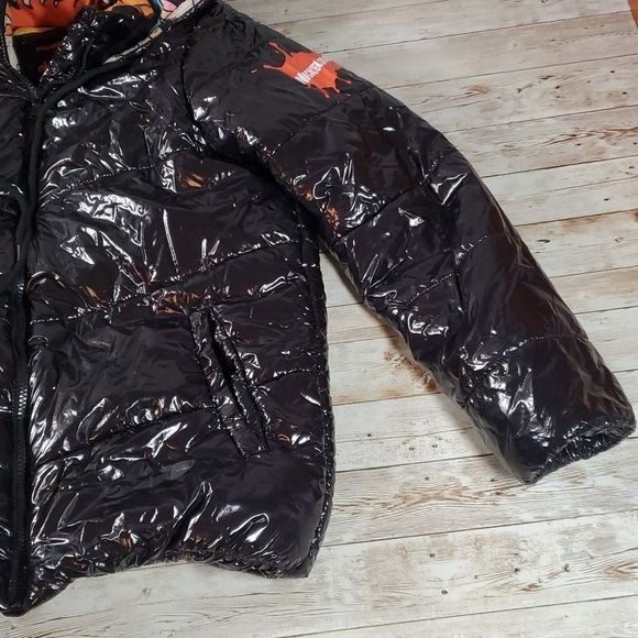 Members Only X Nickelodeon Hi Shine Chevron Puffer‎ Jacket Black Womens Small - Picture 4 of 11